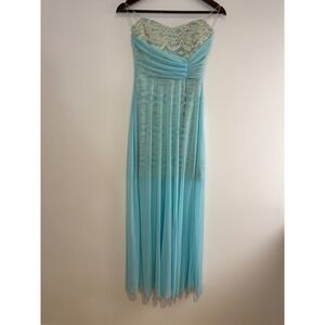 Teeze Me Vintage Y2K Maxi Gown Size 3 Blue Lace Chiffon Sweetheart Fairycore